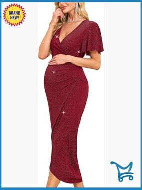 Maternity Wrap Dress V-Neck Short Sleeve Semi Formal Maternity Photoshoot